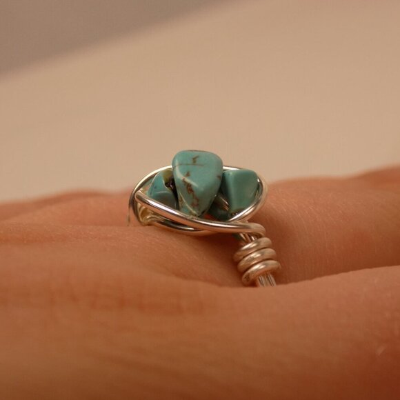 Turquoise stone chip hand wrapped ring size 8.5 - Picture 5 of 6